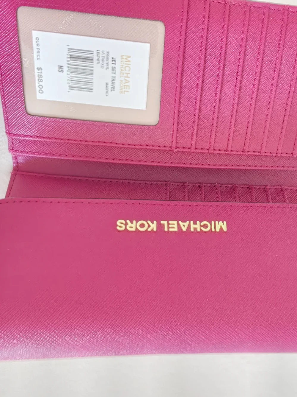 Michael Kors Bright Fuchsia Leather Wallet with Gold Logo
